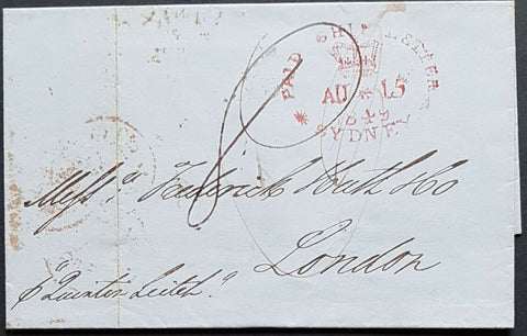 NSW Pre stamp ship letter Sydney Au 15 1849 to London 3 De 1849