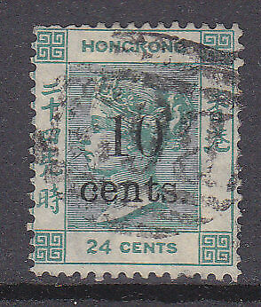 Hong Kong China SG 27 10c on 24c green Queen Victoria Used Stamp