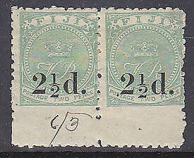 Fiji Pacific Islands SG 71 2½d on 2d green in pair Mint Hinged