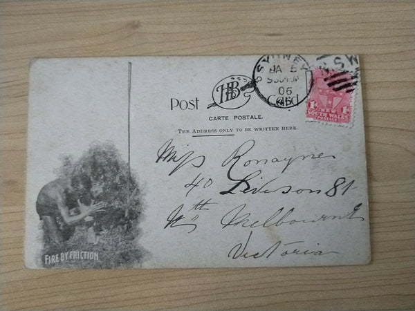 Australian Vintage Postcard Botanical Gardens Sydney Fire By Friction Aboriginal