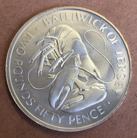Jersey 1972 £2.5 Pounds Silver Wedding Coin. Crayfish Uncirculated