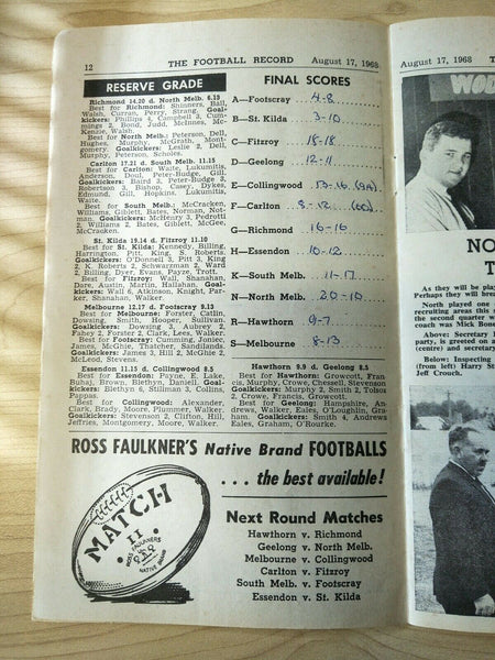 VFL 1968 August 17 Football Record Collingwood v Carlton