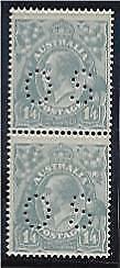 Australia SG O75 KGV 1/4 blue perforated OS in pair MUH Stamps