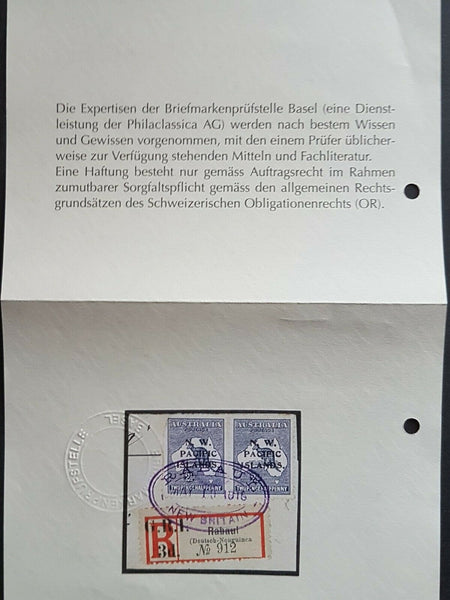 3d GRI on German New Guinea Rabaul registered label, bracket error SG 33de U