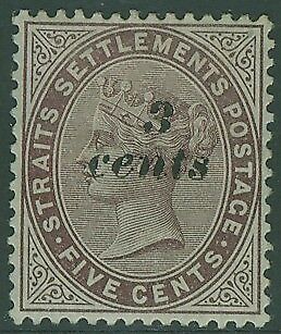 Straits Settlements Malayan States SG  84 3c on 5c purple-brown MH
