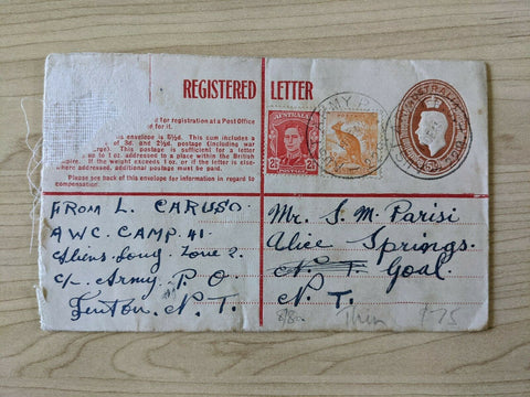 Australia WWII Military Registered Letter to Alice Springs Jail Northern Terr