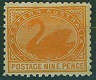 WA Western Australia Australian States SG 133 9d yellow-orange Swan birds MLH