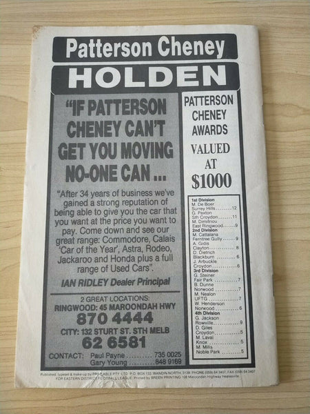 Football 1989 6th May Victorian Eastern Districts Football League Football Record