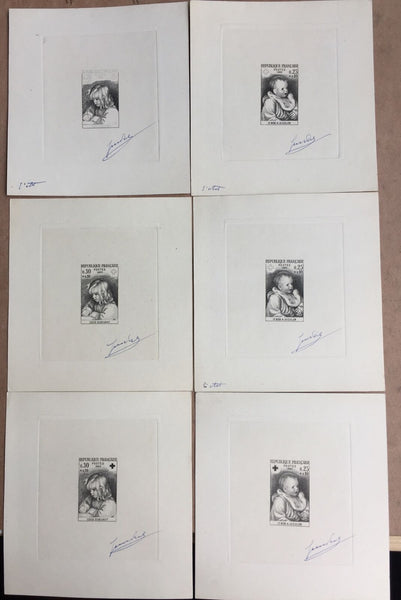 France 1965 Red Cross Fund Set. 1st, 2nd & Final State Artist Signed Die Proof