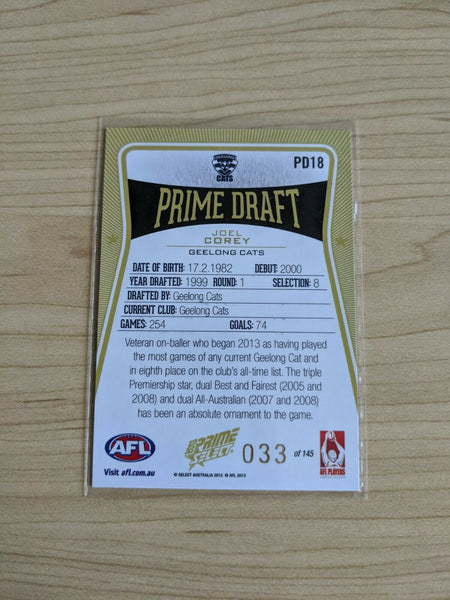 2013 AFL Prime Draft Pick PD18 Joel Corey Geelong