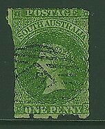 SA Australian States SG 46 1d bright green perf + rouletted Used
