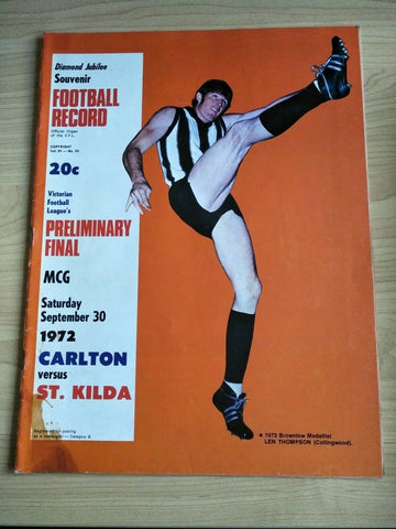 VFL 1972 Preliminary Final Football Record Carlton v St Kilda