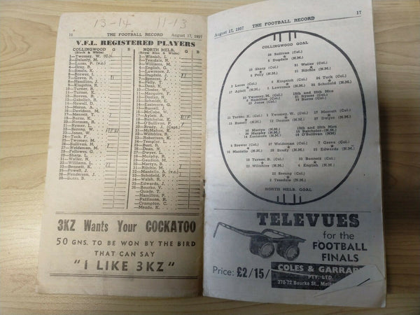 VFL 1957 August 17 Football Record Collingwood v North Melbourne