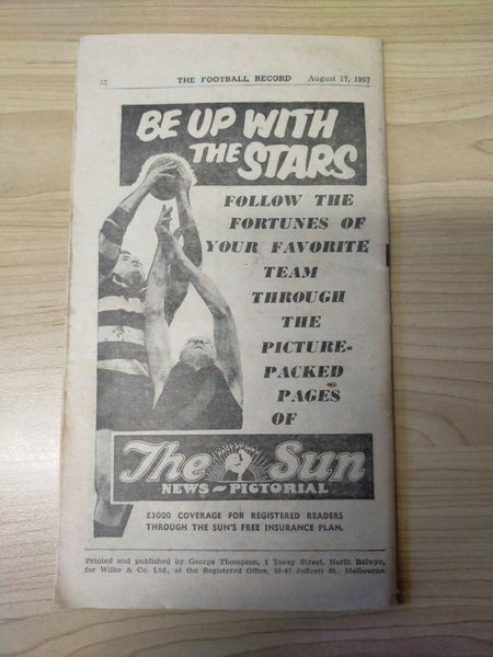 VFL 1957 August 17 Football Record Collingwood v North Melbourne