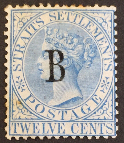 Thailand, British P.O. in Siam B on Straits Settlements 12c Blue SG 8 Mint