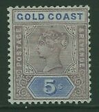 Gold Coast 5/- dull mauve and blue Queen Victoria SG 22 Mint hinged