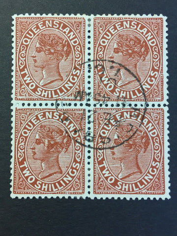 Queensland Australian States 1887 2/- Red Brn CTO Block SG197 Superb Condition.