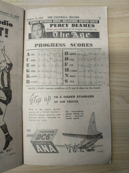 VFL 1957 August 17 Football Record Collingwood v North Melbourne