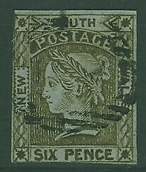 NSW Australian States SG 76 6d grey-brown laureate three margins Used