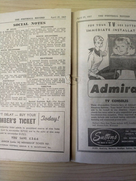 VFL 1957 April 27 Football Record Melbourne v Collingwood