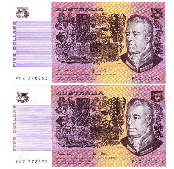 Australia R208 $5 Johnston/Stone Uncirculated Pair