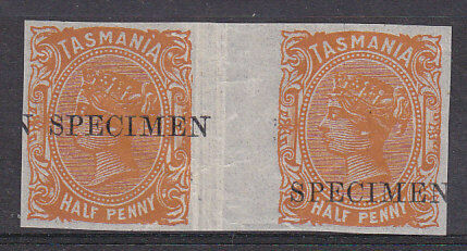 Tasmania 1870 ½d Sideface imperf gutter pair error. No wmk. Thin paper. MUH