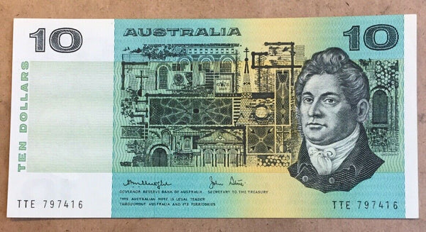 R307a Australia $10 Banknote Knight/Stone Gothic Serial Numbers uncirculated