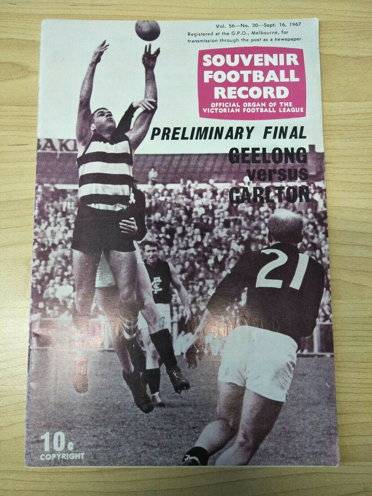 VFL 1967 Sept 16 Preliminary Final Geelong v Carlton Football Record