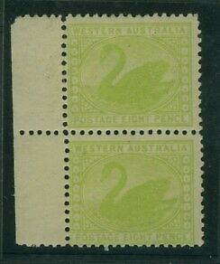 WA Western Australia Australian States SG 144 8d apple-green Swan birds in marginal in vertical pair MUH