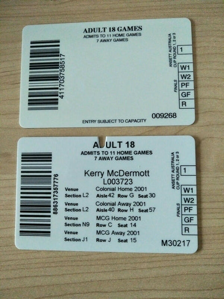 2001 Collingwood Legends Adult Membership And Social Membership Pass