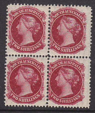 SA Australian States SG134 2/- large holes Block 4 Mint margin watermark error