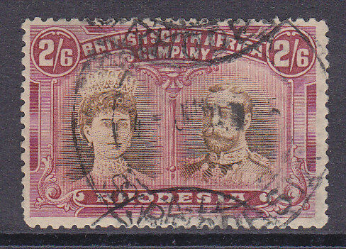 Rhodesia SG 156a 2/6 bistre-brown and crimson KGV Double heads Used