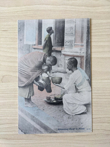Thailand Postcard Presenting Food to Priest Mint Photo Studio Mikasa