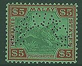 FMS Federated Malay States SG 81s $5 Tiger perforated Specimen Superb MUH