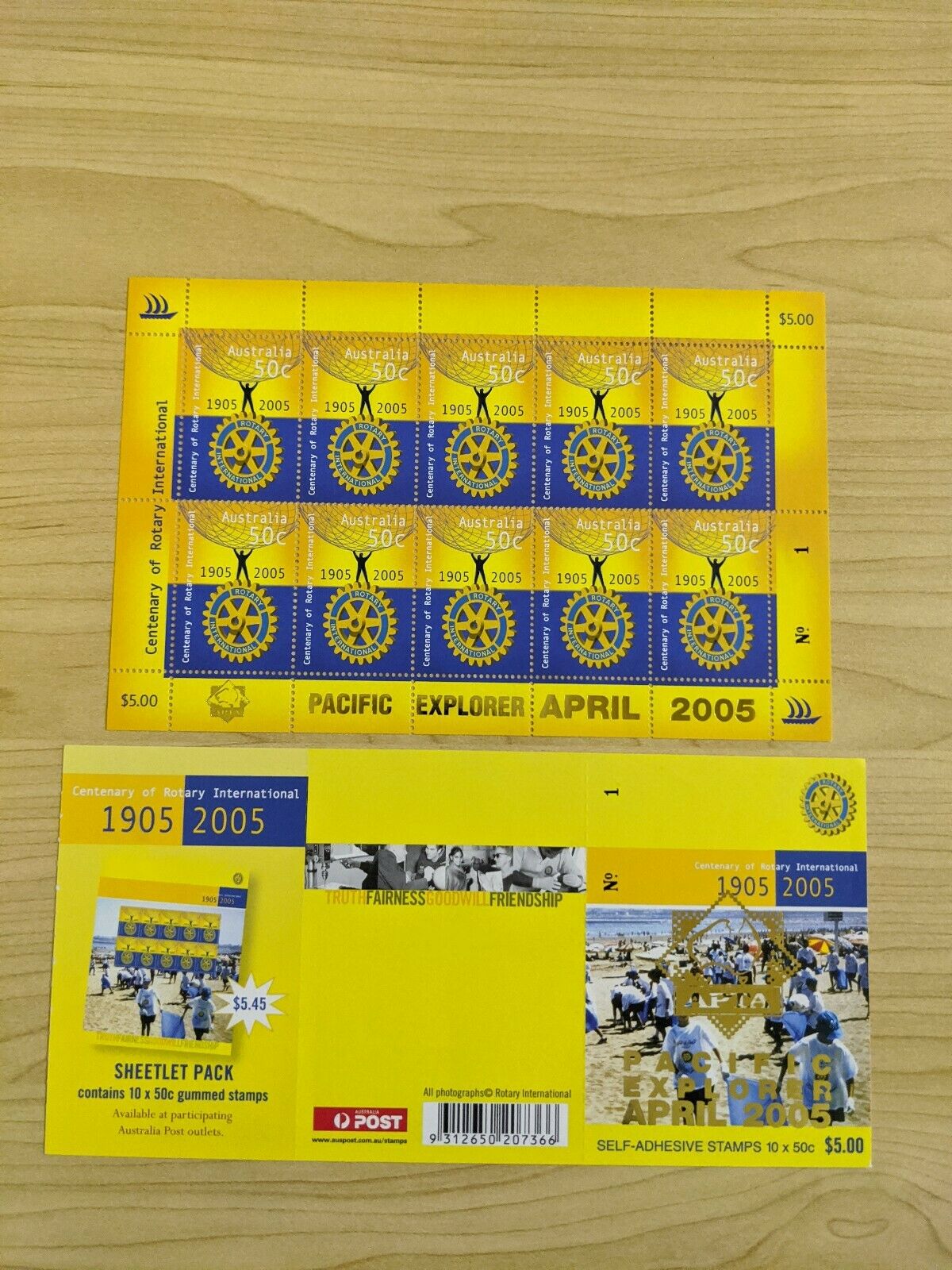 2005 Australia Rotary International 50c Stamp Booklet + Sheet Ovpt No 1