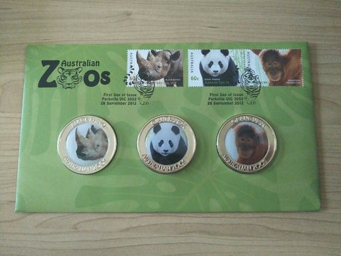 2012 Australian Zoos Black Rhino, Giant Panda, Orangutan 1st Day Cover