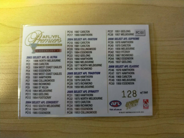 2013 Select Prime Checklist 1 AFL/VFL Premiers No.128/560