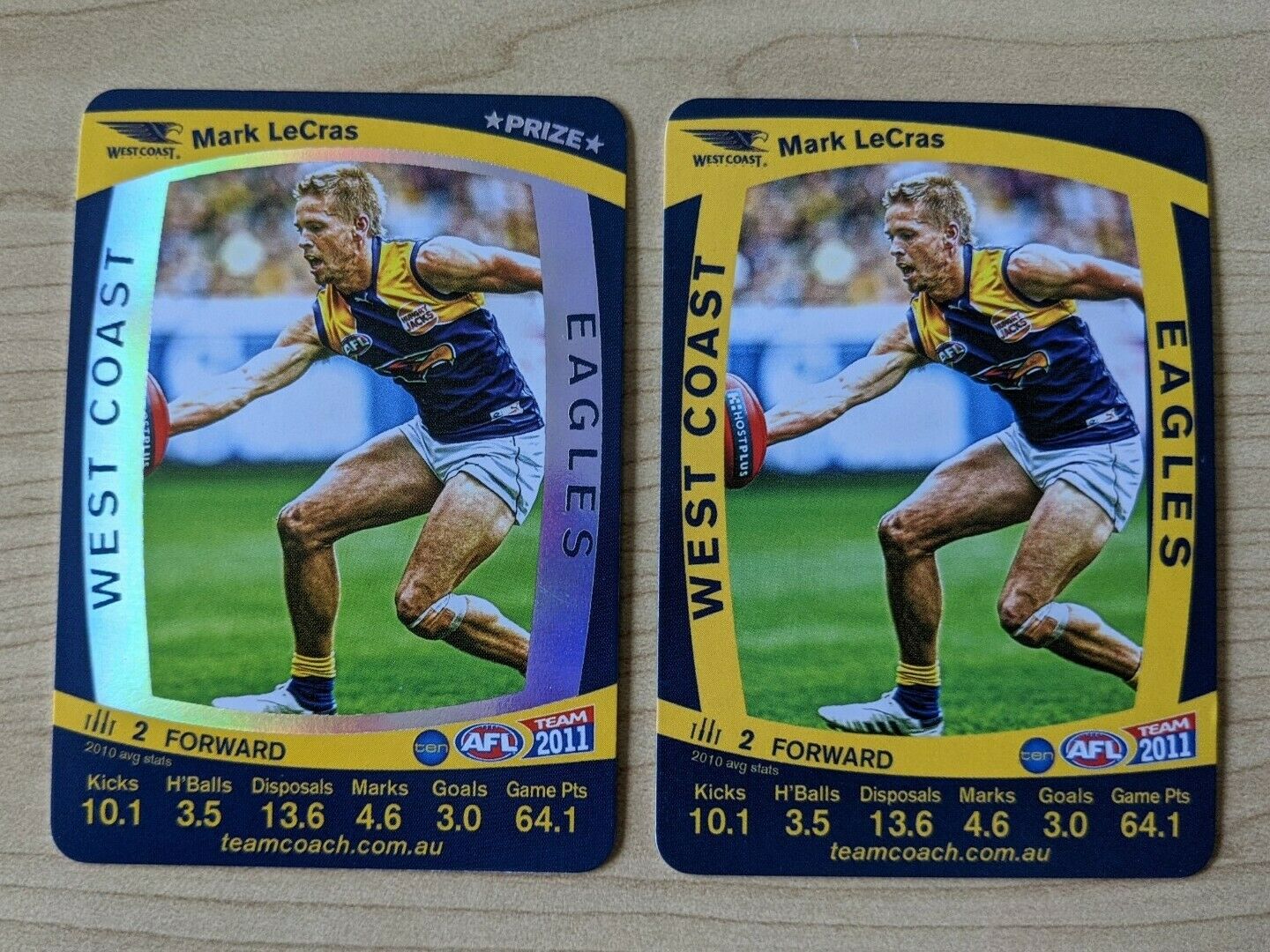 2011 AFL Teamcoach Sample Prize Cards Mark LeCras West Coast Eagles