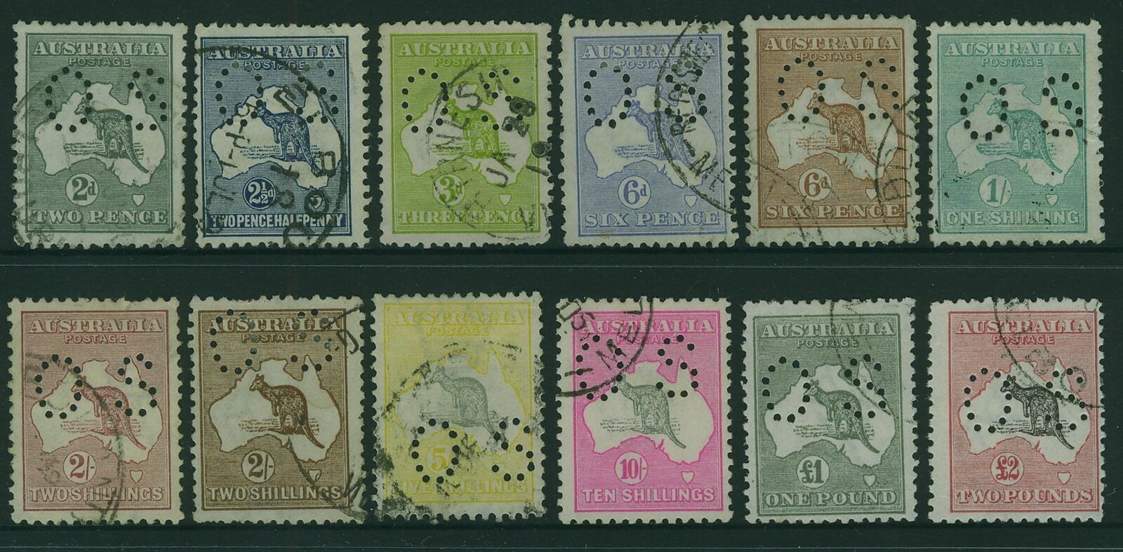 Australia SG O43-053 Set to £2 Kangaroo animal map 3rd Watermark perf OS  ex 052