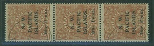 NWPI New Guinea on Australia KGV 1d on 5d in strip of 3 settings SG100 used