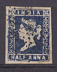 India SG 10 1854-55 ½a deep blue Queen Victoria Used