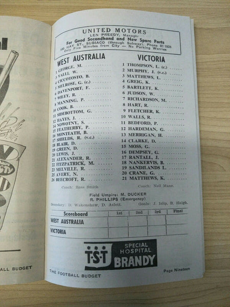 Football 1974 July 13 State Of Origin Western Australia v Victoria Football Record