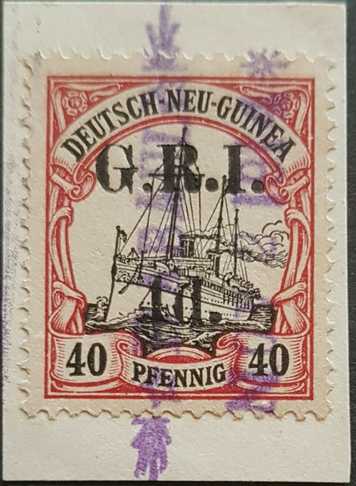 4d GRI on 40pf German New Guinea SG 9 used on piece