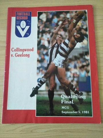 VFL 1981 Qualifying Final Football Record Collingwood v Geelong