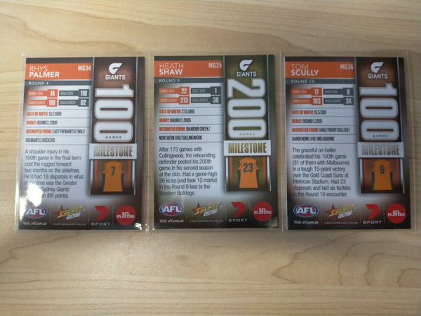 2016 Select Milestones GWS Giants Team Set Of 3 Cards