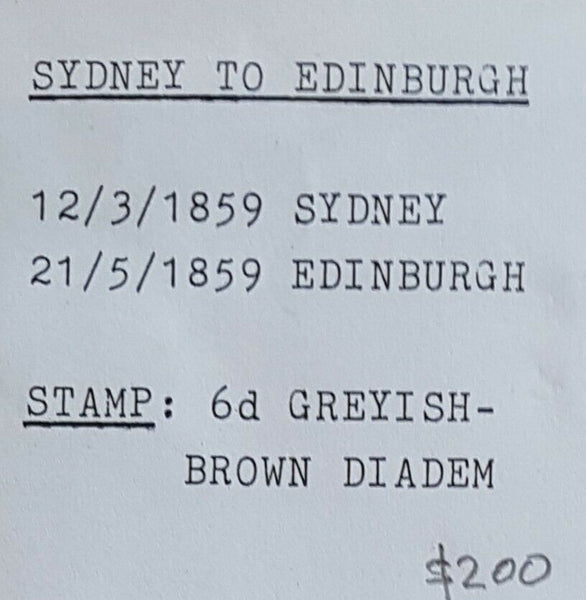 NSW- GB 6d Diadem SG 96 entire 13-3-1859 Sydney to Edinburgh