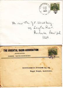 Manchuko China Australia Assoc South Manchuria cover to Wagga NSW with Japan 2s