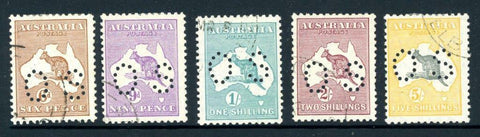 Australia SG O114/8 Kangaroos Small Multiple Wmk set to 5/- perfin OS used