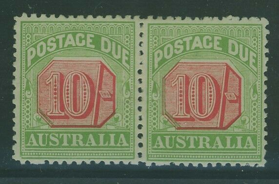 Australia postage dues SG D72 10/- Rosine and Yellow-green in scarce pair MLH