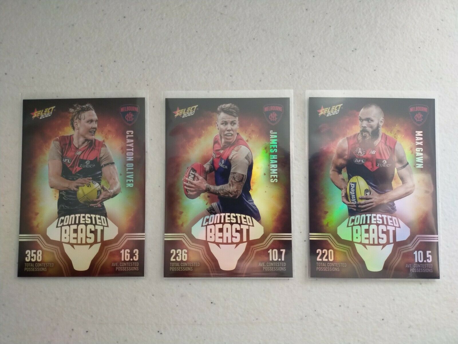 2020 Select Footy Stars Contested Beast Melbourne Team Set Of 3 Cards